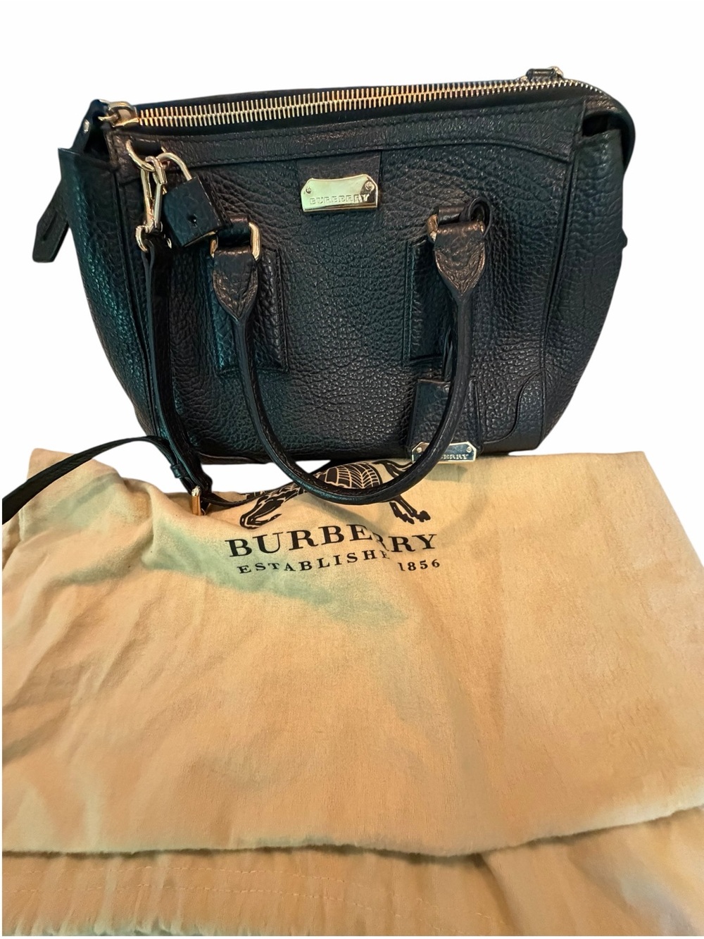 Burberry Black Pebbled Leather Satchel Handbag - Heritage Gladstone - Picture 3 of 13